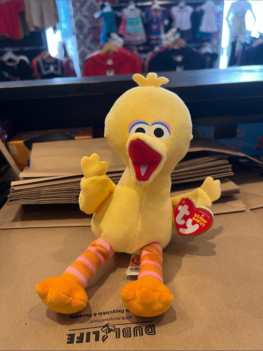Ty Big Yellow Bird Plush with Orange Striped Legs small 9 inches